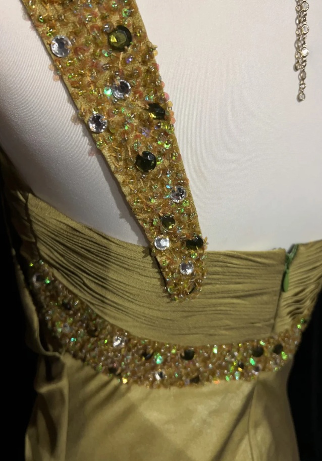 Elegant Turmeric One Shoulder Chiffon Beaded Mermaid Long Evening Dress Formal Wedding Guest Dress SP1964