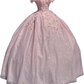 Off the shoulder blue ball gown , sparkly prom dress with flowers S26908