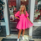 Hot Pink A-line Puffy Dress,Short Homecoming Dress Y2098