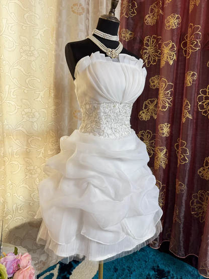 Classy White Strapless Pleated Short Homecoming Dress Formal 21st Birthday Outfits SP82