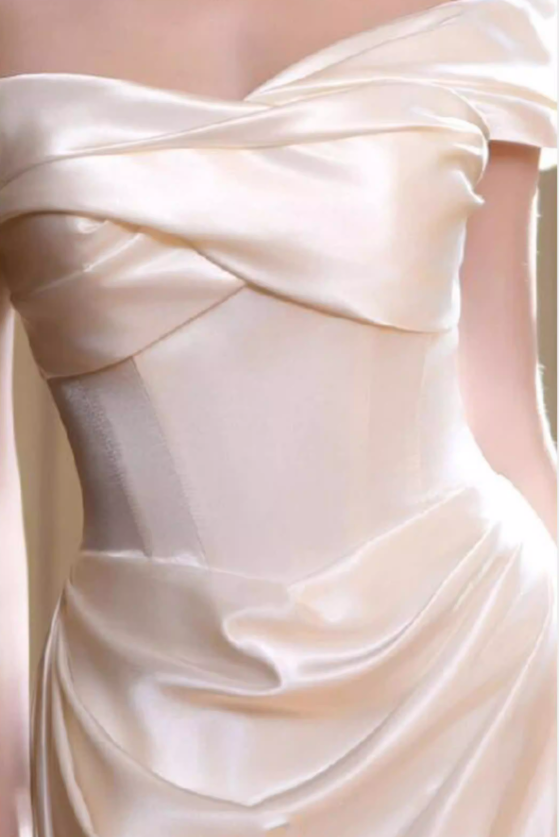 Pretty Off The Shoulder Satin Pleated Mermaid Long Wedding Dress SP2020