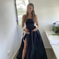 Black Leg Slit Prom Dress,Women A-line Elegant Party Dresses Y4448