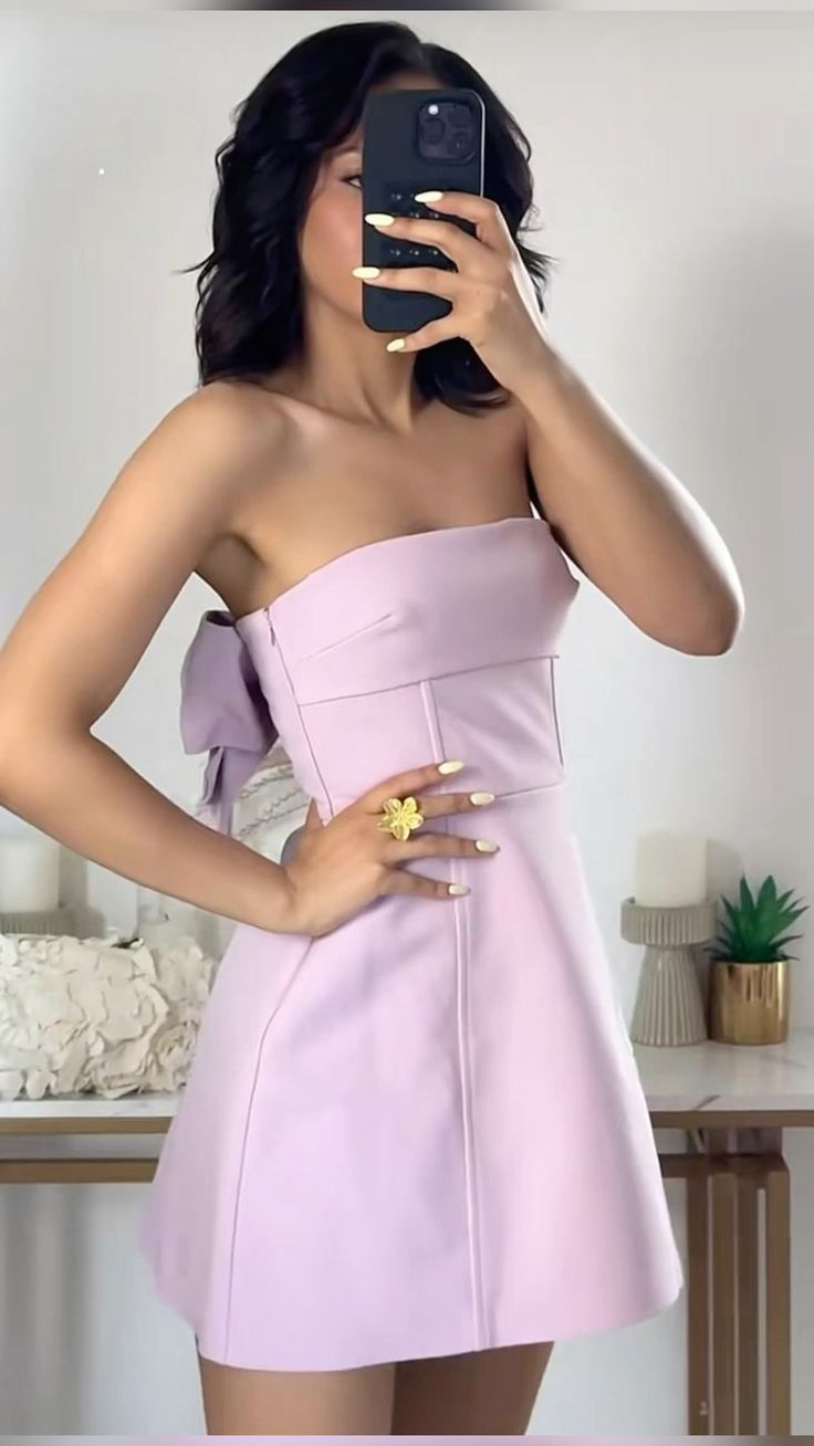 Cute Pink Strapless Satin A Line Short 7th Grade Homecoming Dress Birthday Outfits With Bow SP2313