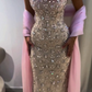 Pretty Sequin Beaded Pink Strapless Mermaid Prom Dress Long Birthday Party Dress SP774