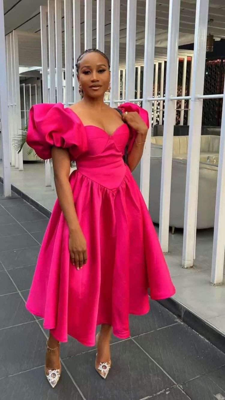 Vintage Hot Pink Satin Midi-length Prom Dress,Hot Pink Formal Gown Y40 –  Simplepromdress