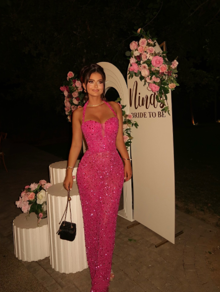 Sparkly Pink Halter Sequin Long Party Dress Formal Birthday Prom Dress SP1316