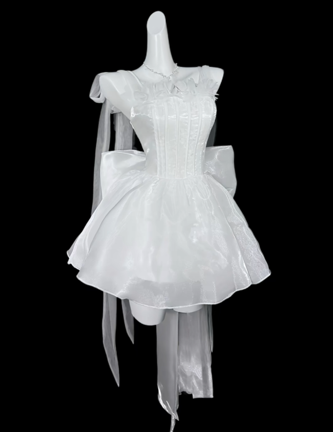 Pretty Spaghetti Straps White Tulle A Line Short Birthday Outfits Homecoming Dress SP3519