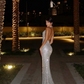 Glitter Silver Halter Sequin Mermaid Long Party Dress Formal Wedding Guest Dress SP1374