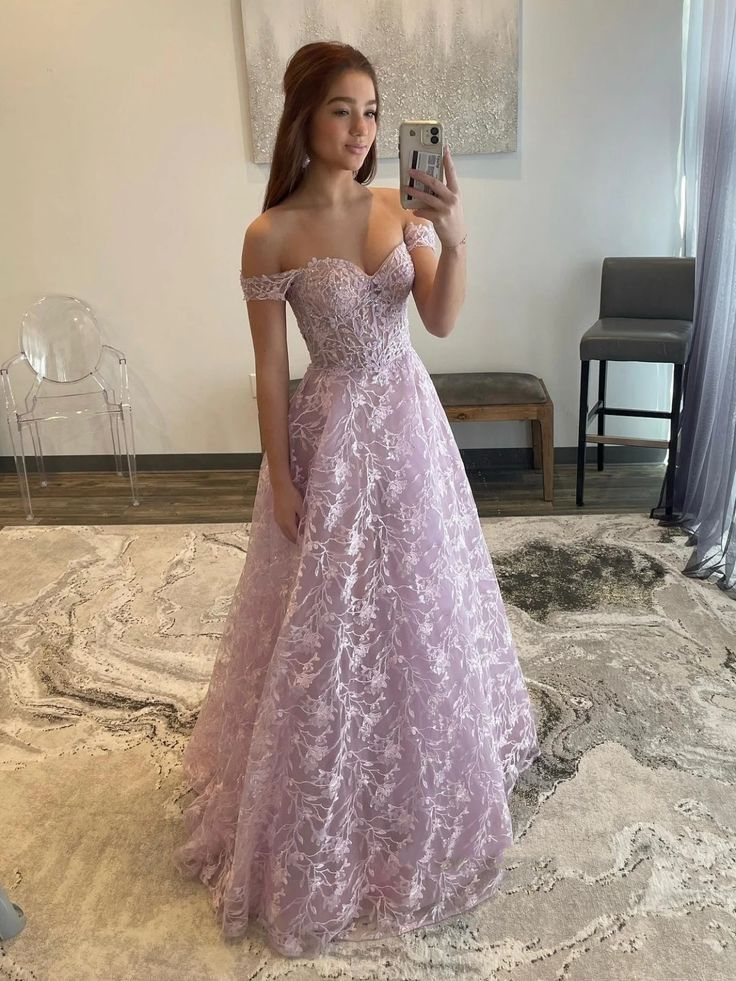 Lavender off the shoulder prom dress cheap
