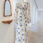 Elegant Ice Blue Rose Chiffon Print Floral Prom Dress,Long Mermaid Evening Dress Y8407