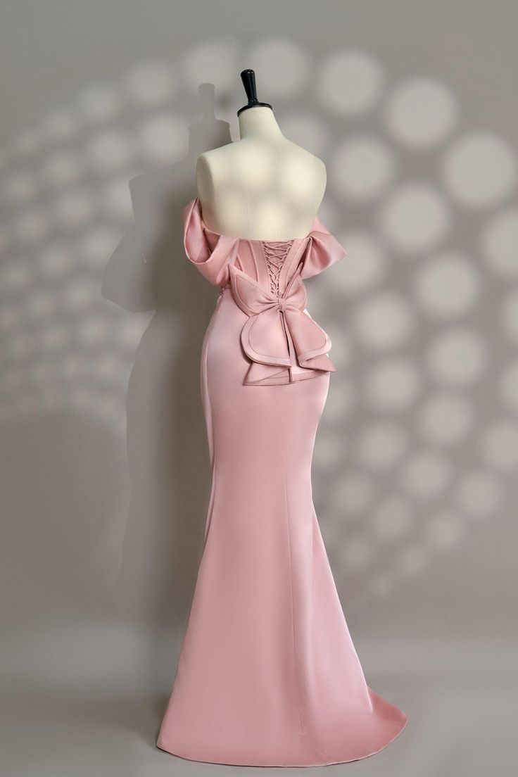 Classy Long Pink Satin Off Shoulder Evening Party Dresses Mermaid  Wedding Guest Dresses Y8693