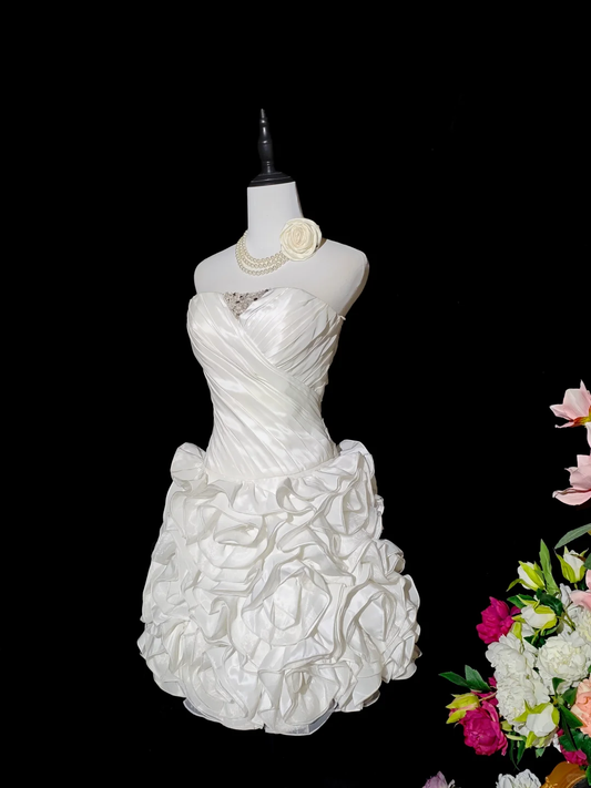 Sexy Strapless White Satin Pleated Short Homecoming Dress Birthday Dress SP2716