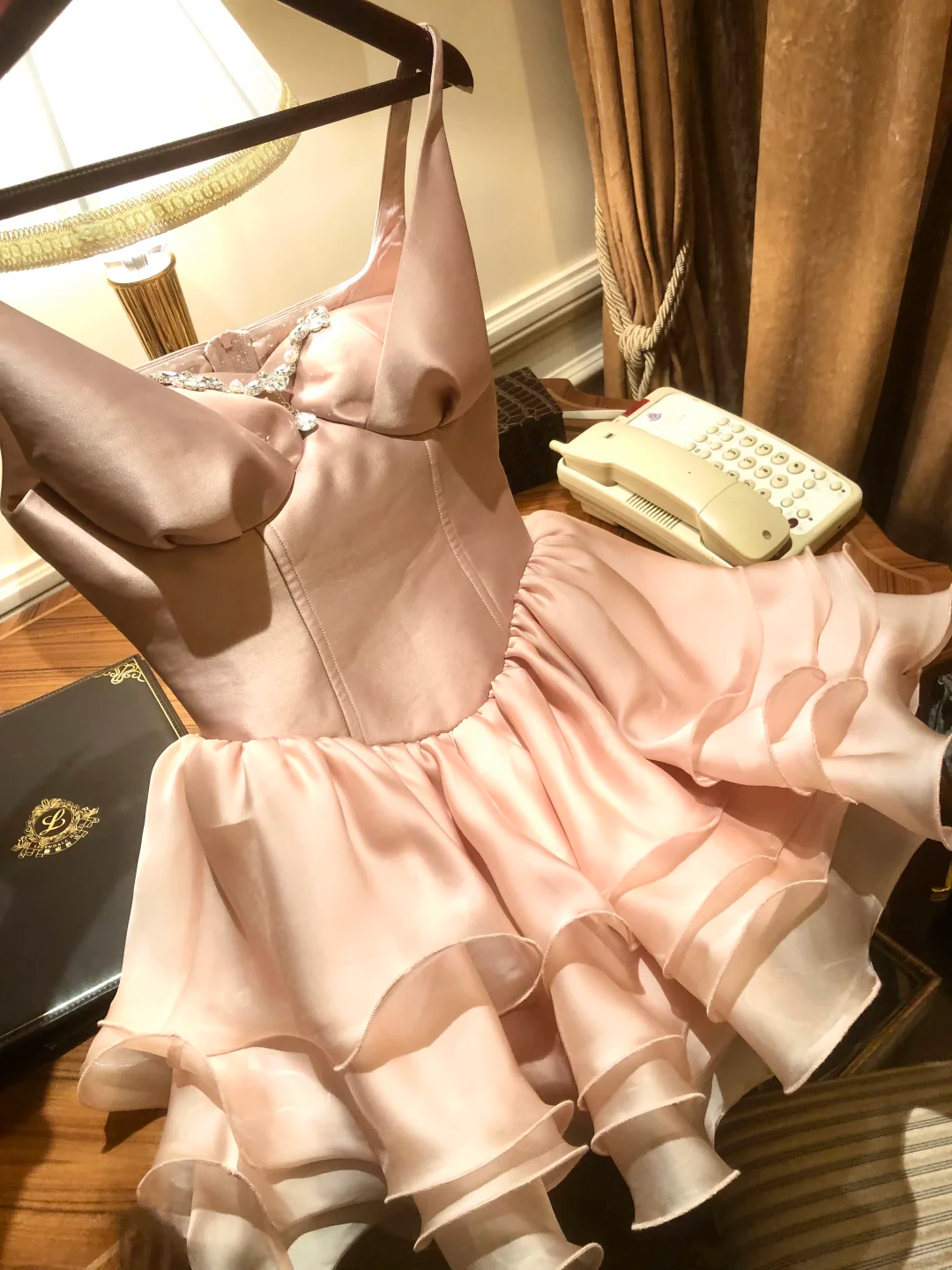 Elegant Spaghetti Straps Pink Satin Tulle Layered A Line Short 8th Grade Homecoming Dress Cocktail Dress SP2368