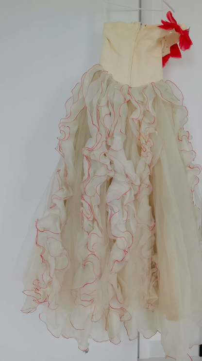 Unique One Shoulder Tulle Appliques Beaded Chiffon Ruffles Long Prom Dress Birthday Party Dress SP2328