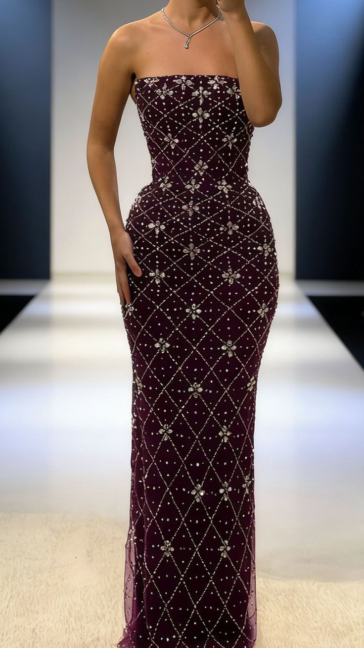 Luxurious Strapless Purple Tulle Beaded Long Evening Dress Birthday Prom Dresses SP1396