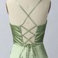 Green Scoop Neck Lace-Up Back Long Prom Dress with Slit Y6853