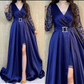 Elegant A-Line V Neck Long Sleeves Evening Dresses Y5786