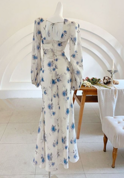 Elegant V Neck Print Floral Long Mermaid Prom Dress Evening Dress Y7738