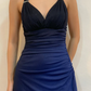 Sexy Halter Ombre Navy Blue V Neck Chiffon Long Prom Dress Party Evening Gown Y7486