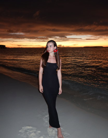 Stylish Black Spaghetti Straps Satin Sheath Long Wedding Guest Dress Party Dress SP1158