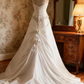 Classy White Strapless Satin Pleated Beaded Appliques Mermaid Long Wedding Dress SP670