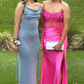Charming Strapless Burgundy Lace Appliques Long Prom Dress Slit Mermaid Evening Gown Y7883