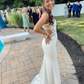 White Mermaid Prom Dress,Backless Evening Dress Y3012