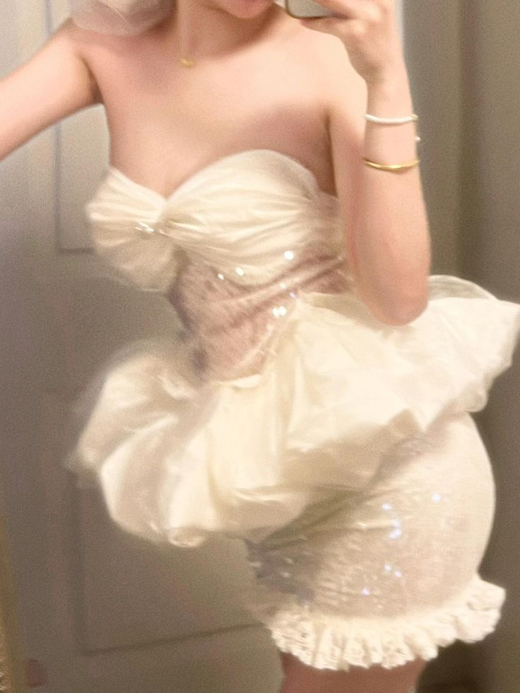 Sexy Strapless Tulle Sequin Sheath White Short Homecoming Dress Birthday Outfits SP173