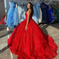 Beautiful Red Sequins Appliques Ball Gown，Strapless A Line Prom Dress Y8213