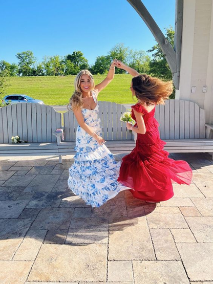 Blue Print Sexy Prom Dress, Long Evening Dress Prom Dresses Y7411