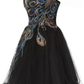 Chic Tulle Satin Beaded Sweetheart Neckline A-Line Short Cocktail Dress Black Homecoming Dress Y8483