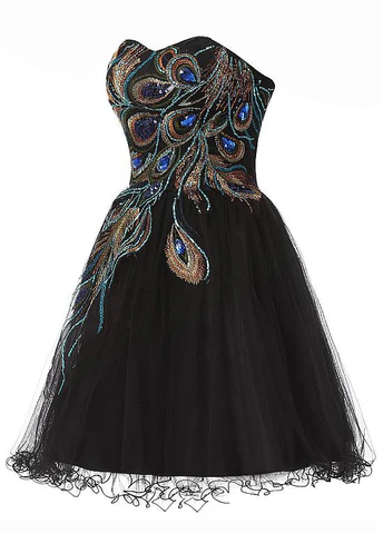 Chic Tulle Satin Beaded Sweetheart Neckline A-Line Short Cocktail Dress Black Homecoming Dress Y8483