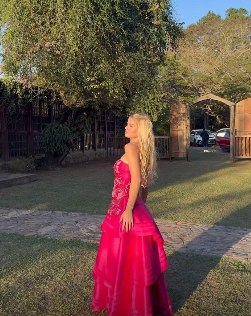 Gorgeous Hot Pink Strapless Satin Beaded Long Party Dress Prom Dress SP3101