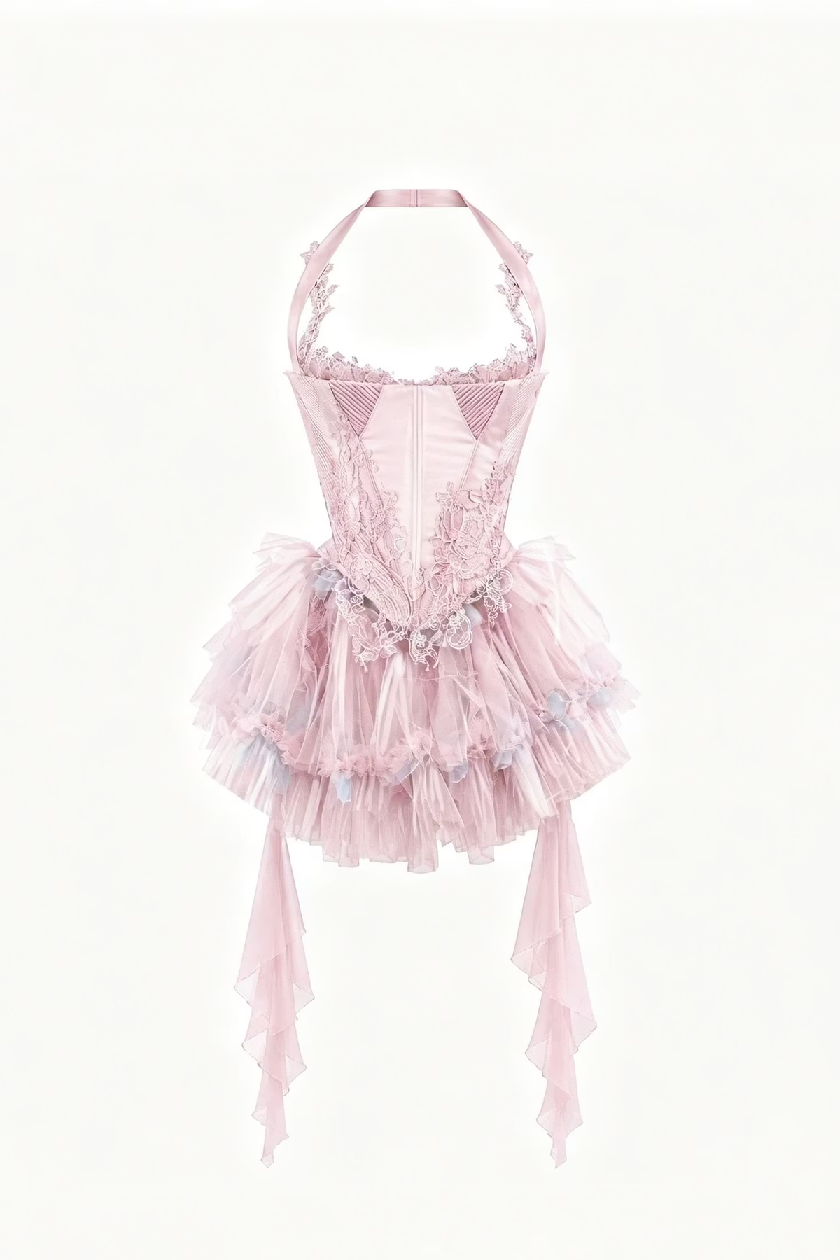 Shining Blushing Halter Sleeveless A Line Lace Tulle Ruffles Short Prom Dress Pink Short Homecoming Dress SP3801