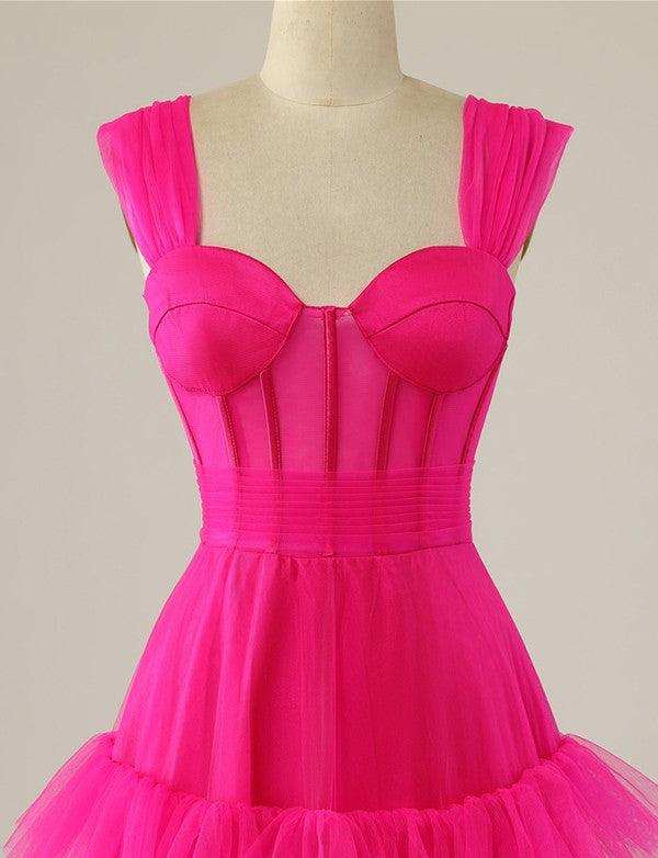 Hot Pink Sweetheart Multi Layers Tulle Prom Dresses Formal Dresses Y1829