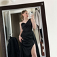 Elegant Black One Shoulder Prom Dress,Black Evening Dress  Y5782