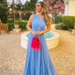 One Shoulder Blue A-line Tulle Prom Dress Y4928
