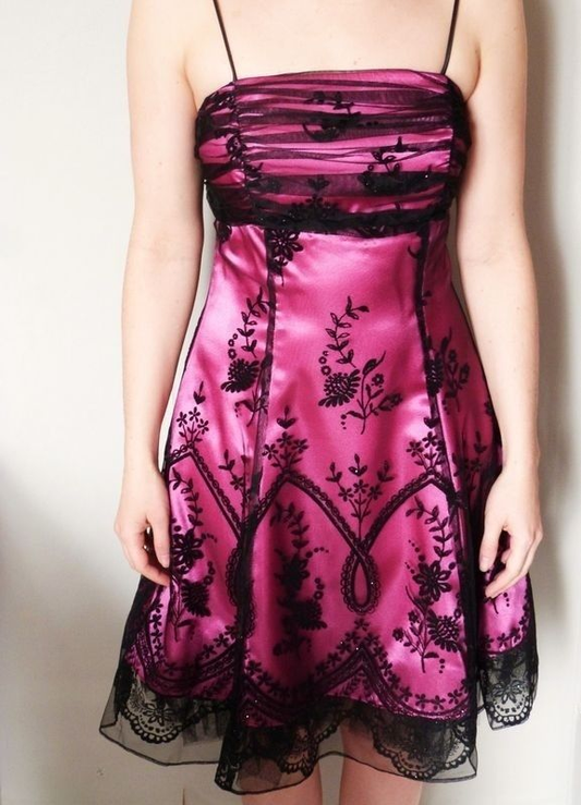 Vintage Hot Pink Spaghetti Strap Satin A LIne Short Homecoming Dress Cocktail Dress SP132