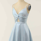 A-line V Neck Twist Knot Cut-Out Pleated Mini Homecoming Dress Y1866