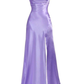 Elegant Purple Spaghetti Straps Prom Dress With Split,Purple Party Gown Y7322
