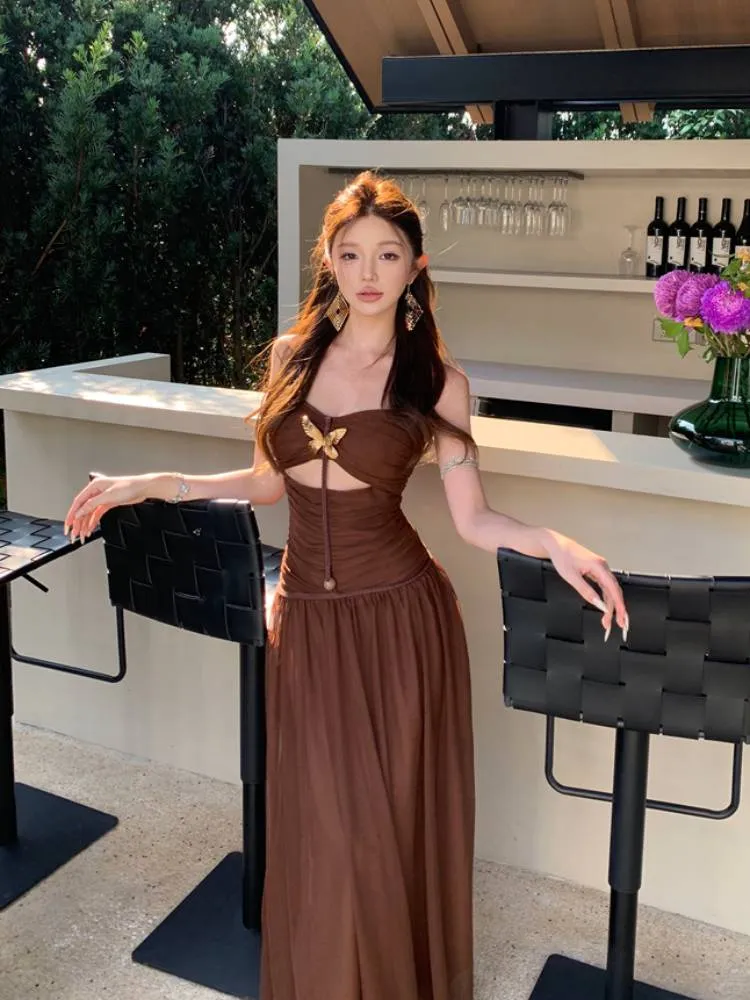 Sexy Brown Strapless A Line Long Prom Dress Evening Dress SP2289