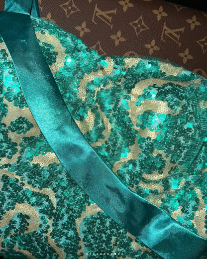 Unique One Shoulder Green Sequin Slit Mermaid Party Dress Prom Dress SP817