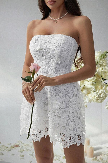 Romantic Strapless  Lace A Line Short Graduation Homecoming Dress Mini 16th Birthday Outfits SP2753