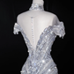 Glitter Off The SHoulder Tulle Sequin Beaded Evening Dress,Mermaid Prom Dress Wedding Dress Y8685