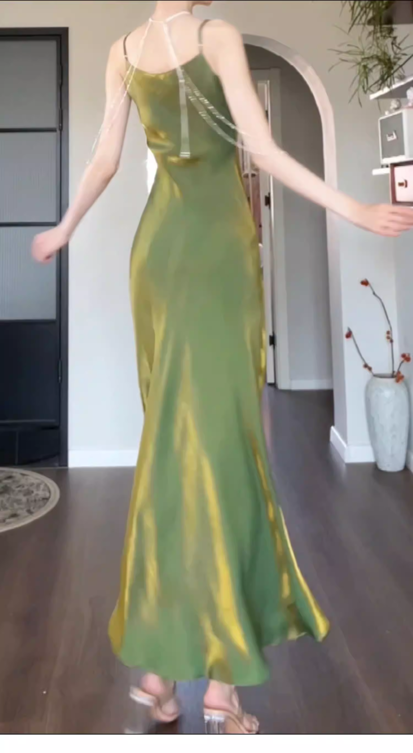 Simple Spaghetti Straps Satin Mermaid Long Wedding Guest Dress Green Birthday Party Gown SP1982