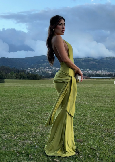 Classy Green Halter V Neck Backless Mermaid Long Wedding Guest Dress Evening Dress SP733