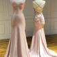 Pink sweetheart satin long mermaid long prom dress pink evening dress Y4575