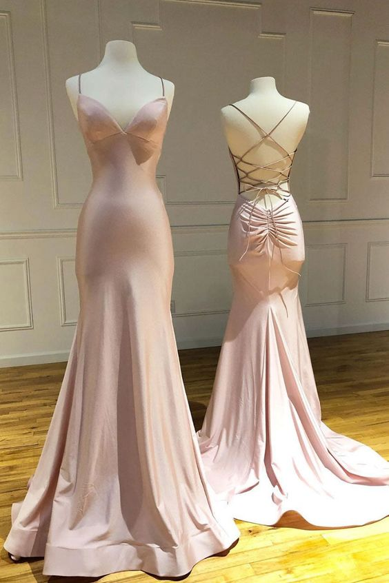 Pink sweetheart satin long mermaid long prom dress pink evening dress Y4575