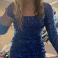 Sequin Long Sleeve Bodycon Dress,Sexy Blue Homecoming Dress Y6269