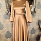 A-line Satin Long Sleeves Formal Dress Fashion Prom Dress Y5516
